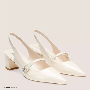 Stuart Weitzman Crystal Fleur 50 Block Slingback / White Wedding Shoe